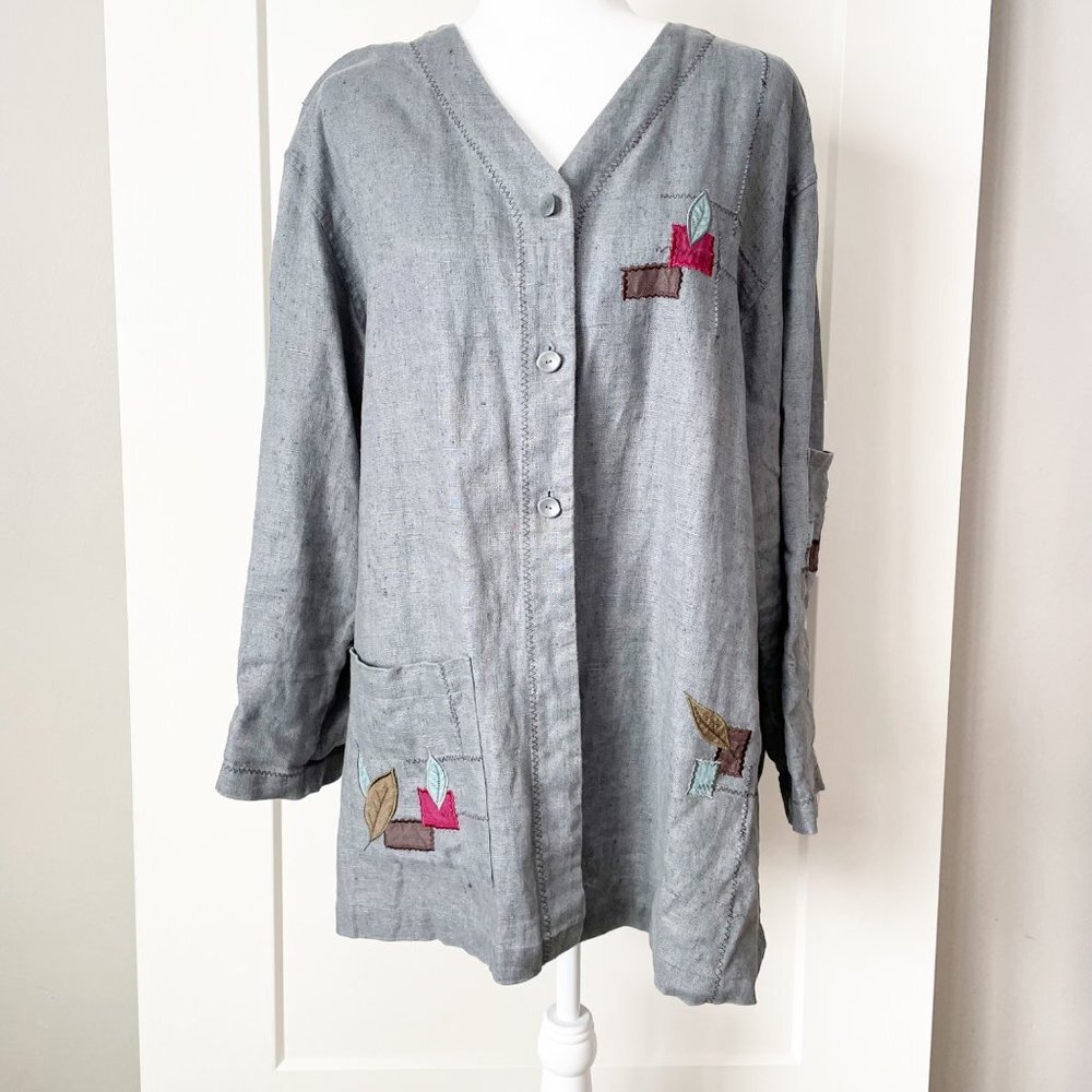 J.Jill Linen Patch Button Down Tunic size Medium